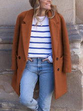 Aurohaya Elegant Double Breasted Wool Coat with Pockets for Women Chic Autumn/Winter Long Jacket